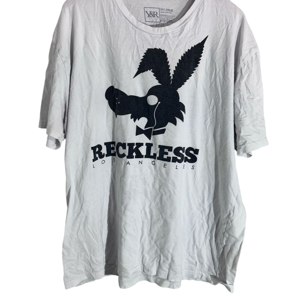 Young and Reckless‎ LA Graphic T Shirt Men's XX Large White Wolf Bunny Logo